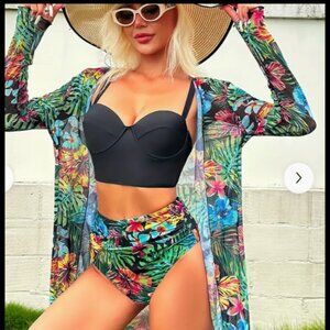 tropical Swimsuit 2 piece with a coverup kimono robe
